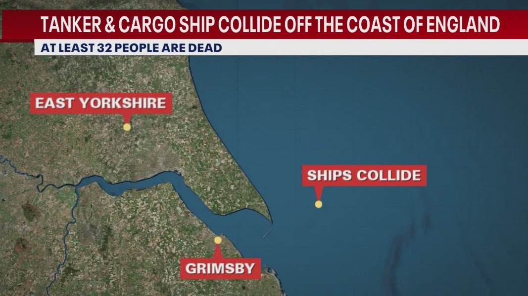 At least 32 dead after oil tanker, cargo ship collide