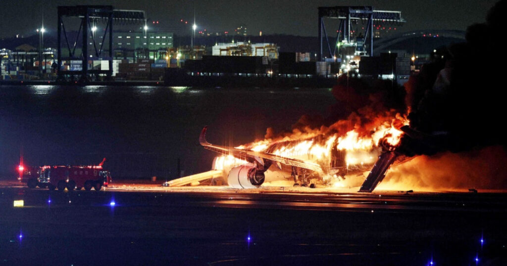 Plane engulfed in flames at Japan airport