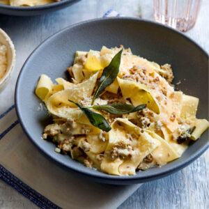 Pappardelle with Brown Butter Meat Sauce & Crispy Epic