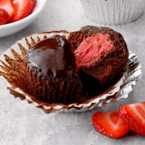 Chocolate Cupcakes with Strawberry Filling
