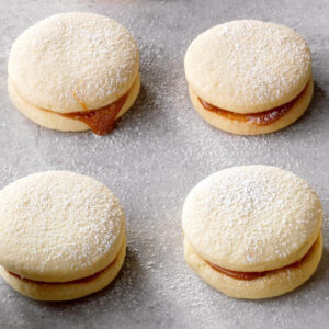 Halva-Caramel Alfajores (Caramel Stuffed Sandwich Cookies)