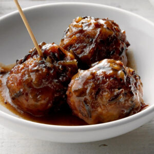 Meaty Wild Rice Meatballs in Cranberry Sauce