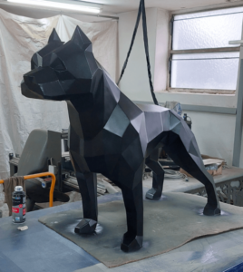 I made this pitbull sculpture out of steel.